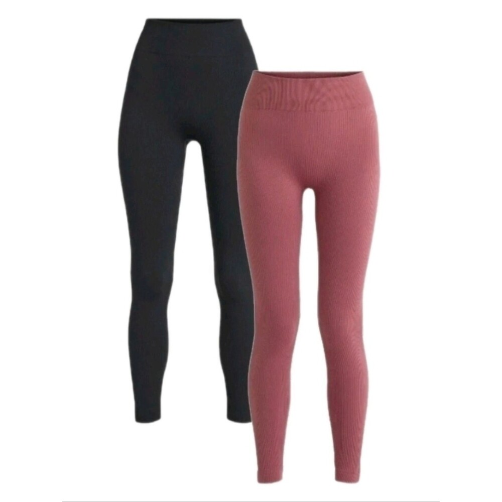2pk Ozark Trail Women's XL Seamless Ribbed Thermal Ribbed Legging Black Ginger